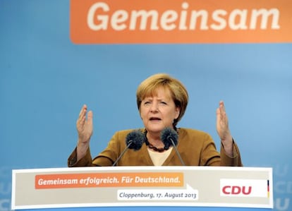 Angela Merkel este sábado en un mitin en Cloppenburg. 