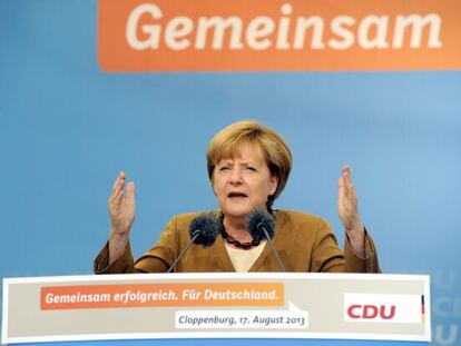 Angela Merkel este sábado en un mitin en Cloppenburg. 