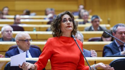 María Jesús Montero, vicepresidenta primera del Gobierno, durante una sesión de control en el Senado, el pasado 6 de febrero.