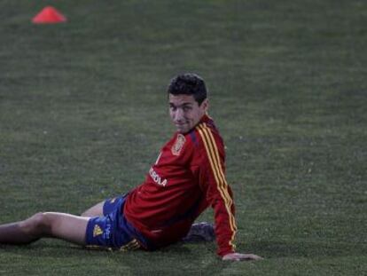 Jesús Navas, durante el entrenamiento de la selección española.