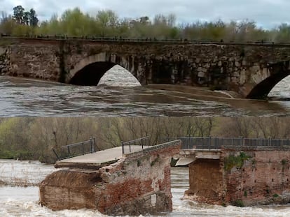 El  puente viejo de Talavera de la Reina, antes y después de su derrumbe por la crecida del río Tajo