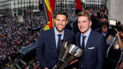 Felipe Reyes y Lika Doncic, en la celebración de la Décima