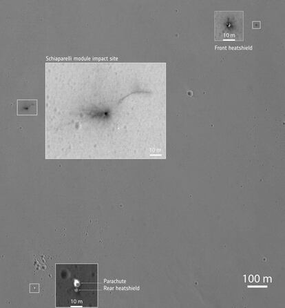 Composici&oacute;n de im&aacute;genes tomadas en la zona donde se estrell&oacute; el m&oacute;dulo &#039;Schiaparelli&#039;