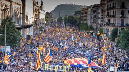 Una imagen de la protesta durante la manifestación de la pasada Diada en Barcelona.