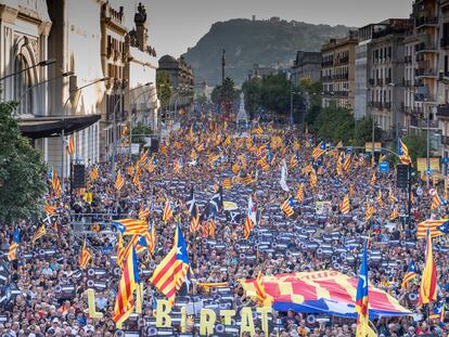 Una imagen de la protesta durante la manifestación de la pasada Diada en Barcelona.