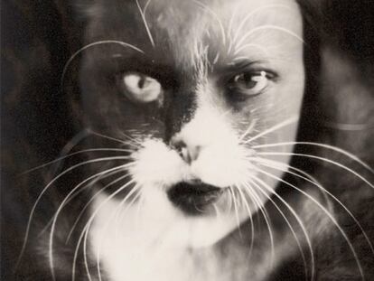 <i>Mujer con máscara de gato,</i> fotografía de Wanda Wulz que forma parte de la muestra <i>Female trouble,</i> de la Pinacoteca Moderna de Múnich.