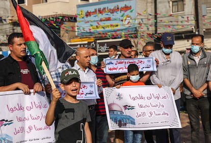 Manifestación en solidaridad con los palestinos de Jerusalén, el domingo en Gaza.