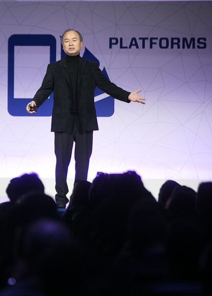 Masayoshi Son, fundador  del grupo Softbank, en el Mobile World Congress de Barcelona en 2017.