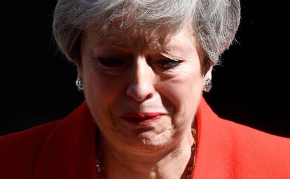Theresa May, durante o anúncio de sua demissão.