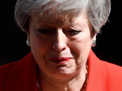 Theresa May, durante o anúncio de sua demissão.