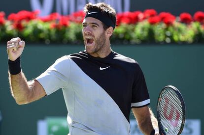 Del Potro celebra su victoria ante Federer.