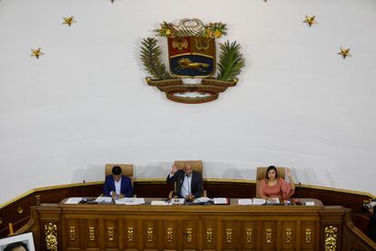 Jorge Rodríguez, Presidente del Parlamento, dirige una sesión en la Asamblea Nacional, en Caracas, en octubre de 2023.