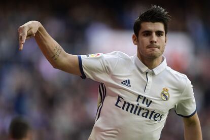 Álvaro Morata celebra el tercer gol del Real Madrid.