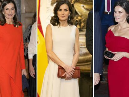 La reina Letizia en diferentes actos durante su viaje a Argentina, esta semana.