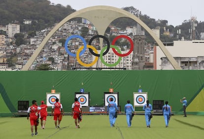 Entrenamiento de los equipos de India e Indonesia, en las instalaciones olímpicas de la ciudad de Río de Janeiro.