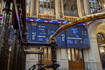 Imagen de una pantalla en la Bolsa de Madrid.