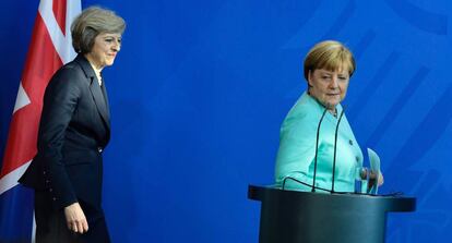 Merkel y May en Berlín el 20 de julio.