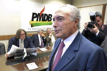 Temer na sede do PMDB, em abril.