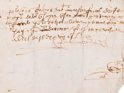El manuscrito firmado por Hernán Cortés en 1527, que fue robado del Archivo General de la Nación de México.