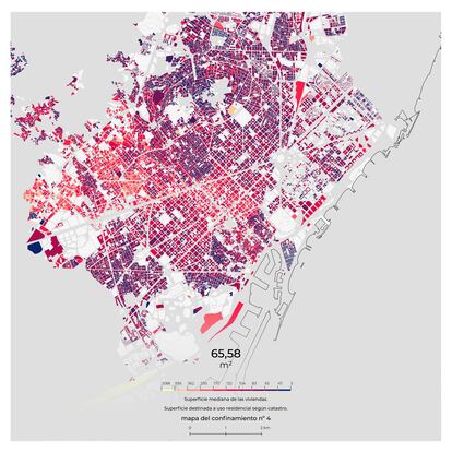 Barcelona vista según los metros cuadrados de sus viviendas.