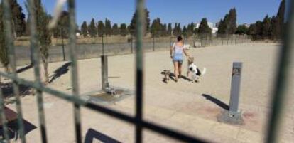 Una mujer pasea con sus perros por el parque de Málaga.