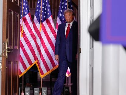 Former President Donald Trump arrives to speak at Trump National Golf Club in Bedminster