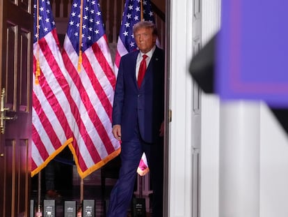 Former President Donald Trump arrives to speak at Trump National Golf Club in Bedminster