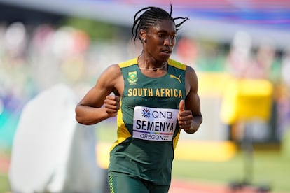 Caster Semenya, of South Africa, competes during a heat in the women's 5000-meter run at the World Athletics Championships on July 20, 2022, in Eugene, Oregon.