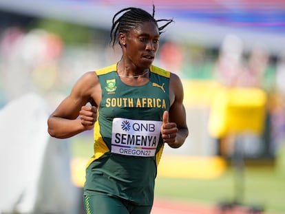 Caster Semenya, of South Africa, competes during a heat in the women's 5000-meter run at the World Athletics Championships on July 20, 2022, in Eugene, Oregon.