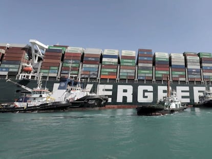 The Ever Given, a giant container ship the length of four football pitches, blocked the Suez Canal in 2021.