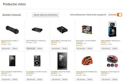 Desde este menú podemos eliminar parcial o completamente el historial de navegación de Amazon