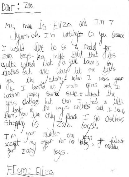 La carta de la pequeña A Zara.