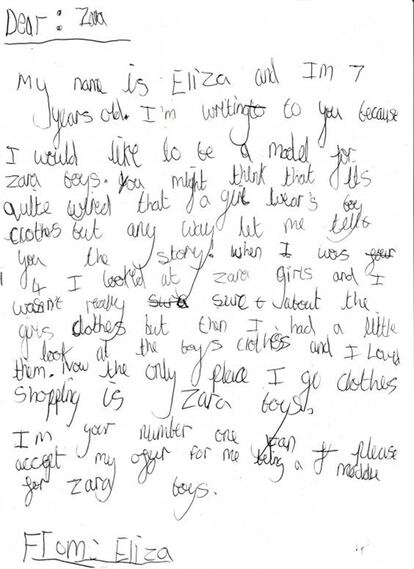 La carta de la pequeña A Zara.