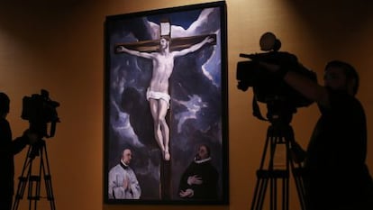 &#039;Cristo crucificado con dos donantes&#039;, de El Greco, en el Museo de Santa Cruz de Toledo. 