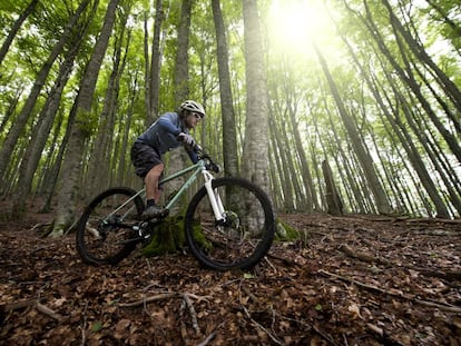 Un ciclista circula montado en una bicicleta de montaña.