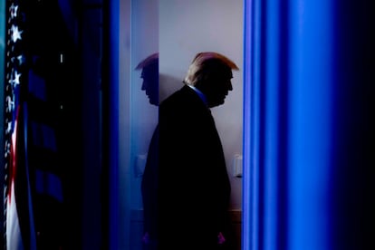 El presidente de EE UU, Donald Trump, antes de una rueda de prensa en la Casa Blanca en abril.