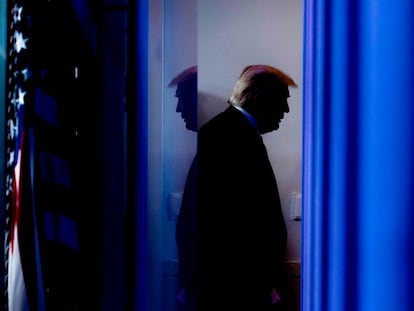 El presidente de EE UU, Donald Trump, antes de una rueda de prensa en la Casa Blanca en abril.