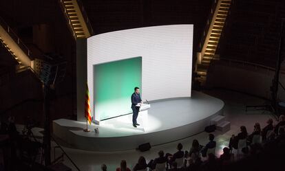 El president Pere Aragonès en un momento de la conferencia del pasado lunes. / JOAN SÁNCHEZ