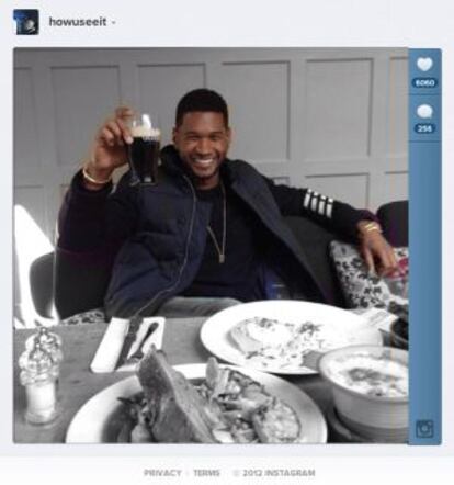 Usher presumiendo de cena y Guiness en su Instagram.