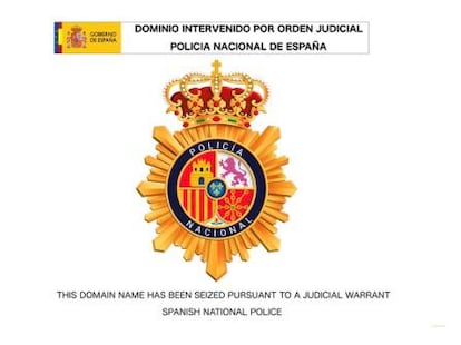 Imagen con la que se encuentran quienes entran en una página de distribución de contenido pirateado bloqueada por la Policía Nacional.