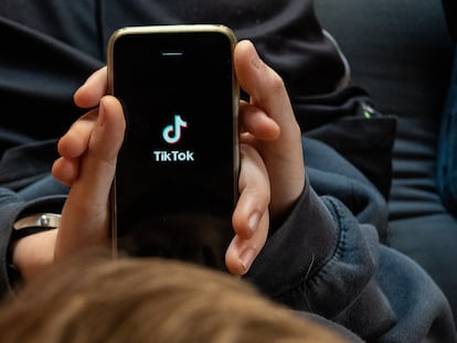 Imagen de archivo de un celular con el logotipo de TikTok.