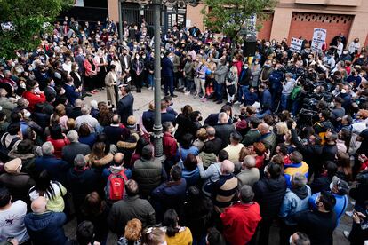 Aspecto que ofrece el acto del PP en el momento en que participa Isabel Díaz Ayuso, el 19 de abril en Fuenlabrada.