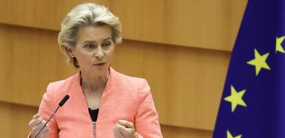 La presidenta de la Comisión Europea, Ursula von der Leyen, este miércoles en la Eurocámara.