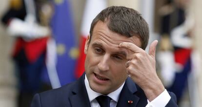 El presidente de Francia Emanuel Macron durante una comparecencia de prensa.