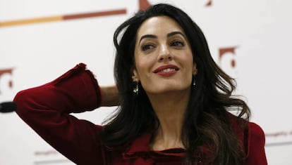 Amal Clooney durante una conferencia en Londres, en enero. 