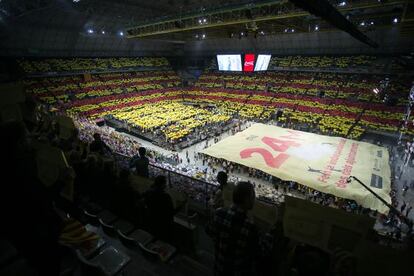 Un mosaic al Palau Sant Jordi amb motiu de l'acte de l'ANC.