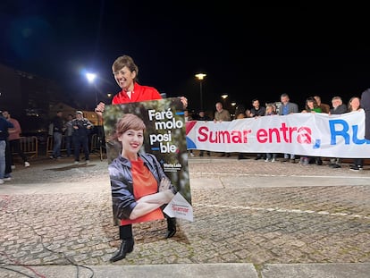Marta Lois, candidata a la presidencia de la Xunta por Sumar Galicia, durante el arranque de la campaña electoral celebrado en Cangas (Pontevedra), el 1 de febrero. 
