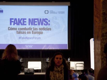 Imatge del fòrum 'Fake News', al Parlament Europeu, l'any passat.