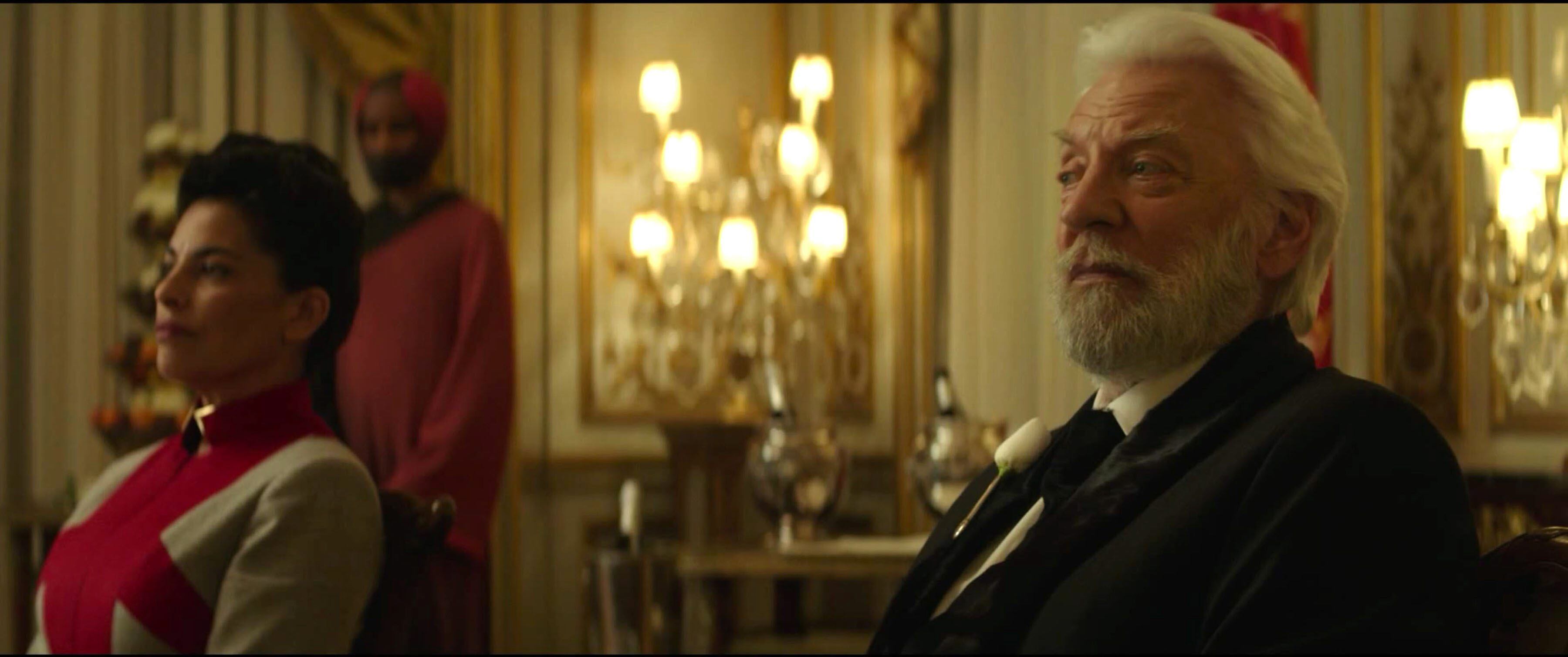 Donald Sutherland como el presidente Snow en la última película de la saga original de 'Los Juegos del Hambre', lanzada en verano de 2015.