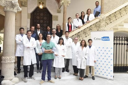 Algunos de los premiados, durante la rueda de prensa de hoy en Barcelona.